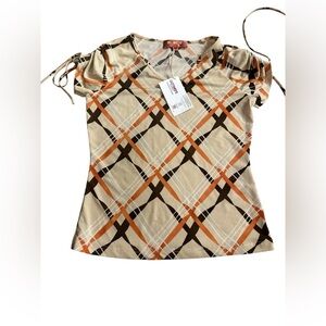 Y2K tan and stripe top, medium